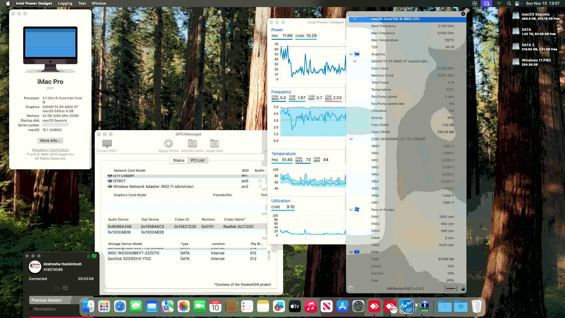 Success Hackintosh macOS Sequoia 15.1 Build 24B83 in Gigabyte Z390 Designare + Intel Core i9 9900 + Gigabyte RX 6600 XT